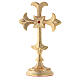 Medieval standing cross, gold plated brass, red crystal, h 19 cm s1