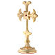 Medieval standing cross, gold plated brass, red crystal, h 19 cm s3