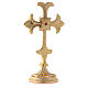 Medieval standing cross, gold plated brass, red crystal, h 19 cm s4