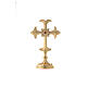 Cruz de mesa estilo medieval latão dourado cristal vermelho 19 cm s5