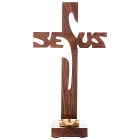 Wooden table cross with Jesus and candle holder 29 cm
