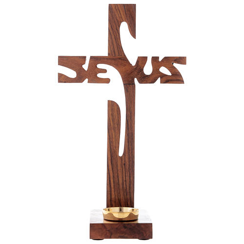 Wooden table cross with Jesus and candle holder 29 cm 1
