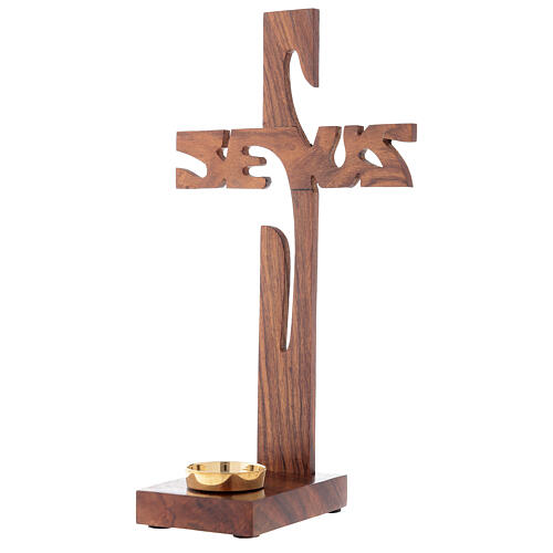 Wooden table cross with Jesus and candle holder 29 cm 2