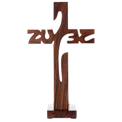 Wooden table cross with Jesus and candle holder 29 cm 4