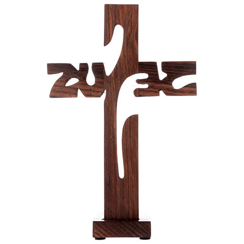 Jesus table cross wooden h 24 cm with 2 cm candle holder  4