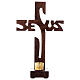 Jesus Kreuz aus dunklem Holz mit 2 cm großem Kerzenhalter und Sockel, 19 cm s1