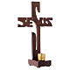 Jesus Kreuz aus dunklem Holz mit 2 cm großem Kerzenhalter und Sockel, 19 cm s3