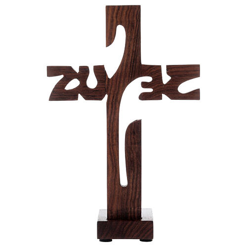 Croix avec base bois foncé Jesus 19 cm porte-bougie 2 cm 4