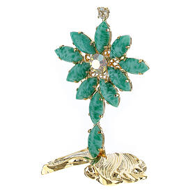 Standing cross with crystals, variegated green, 7x5 cm