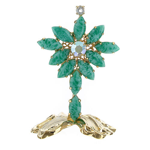 Standing cross with crystals, variegated green, 7x5 cm 1
