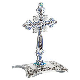 Cruz de mesa zamak bronceada blanca cuentas strass 10x7 cm | venta