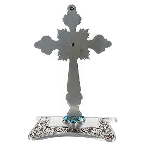 Cruz de mesa zamak bronceada blanca cuentas strass 10x7 cm 4