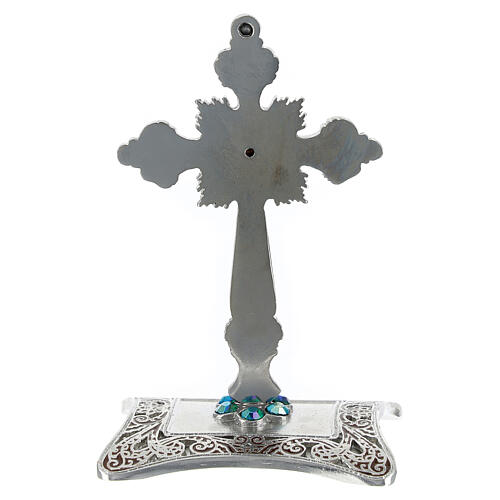 Croix de table bleue zamak finition bronze blanc strass 10x7 cm 4