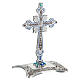 Croix de table bleue zamak finition bronze blanc strass 10x7 cm s3