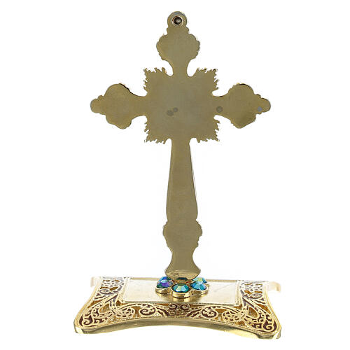 Kreuz zum hinstellen mit Strass gold 10x7 cm, blau 4