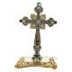 Kreuz zum hinstellen mit Strass gold 10x7 cm, blau s1