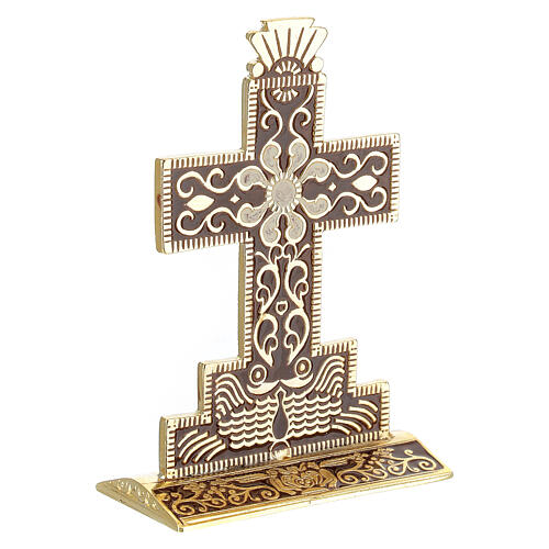 Kreuz zum hinstellen 10x7cm, braun und gold 3