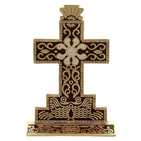 Croix de table émaillée devant derrière marron 10x7 cm