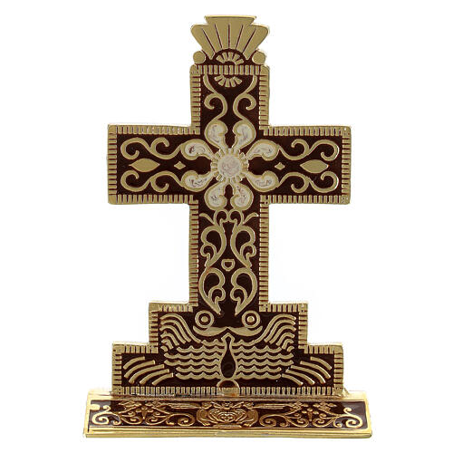 Croix de table émaillée devant derrière marron 10x7 cm 1
