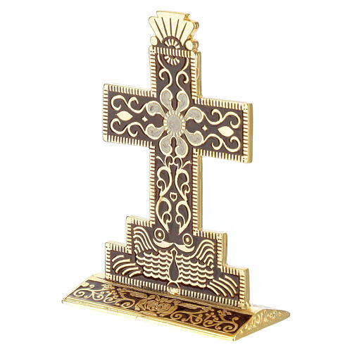 Croix de table émaillée devant derrière marron 10x7 cm 2