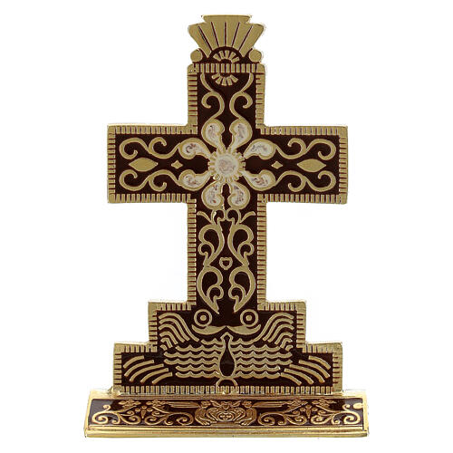 Croix de table émaillée devant derrière marron 10x7 cm 4