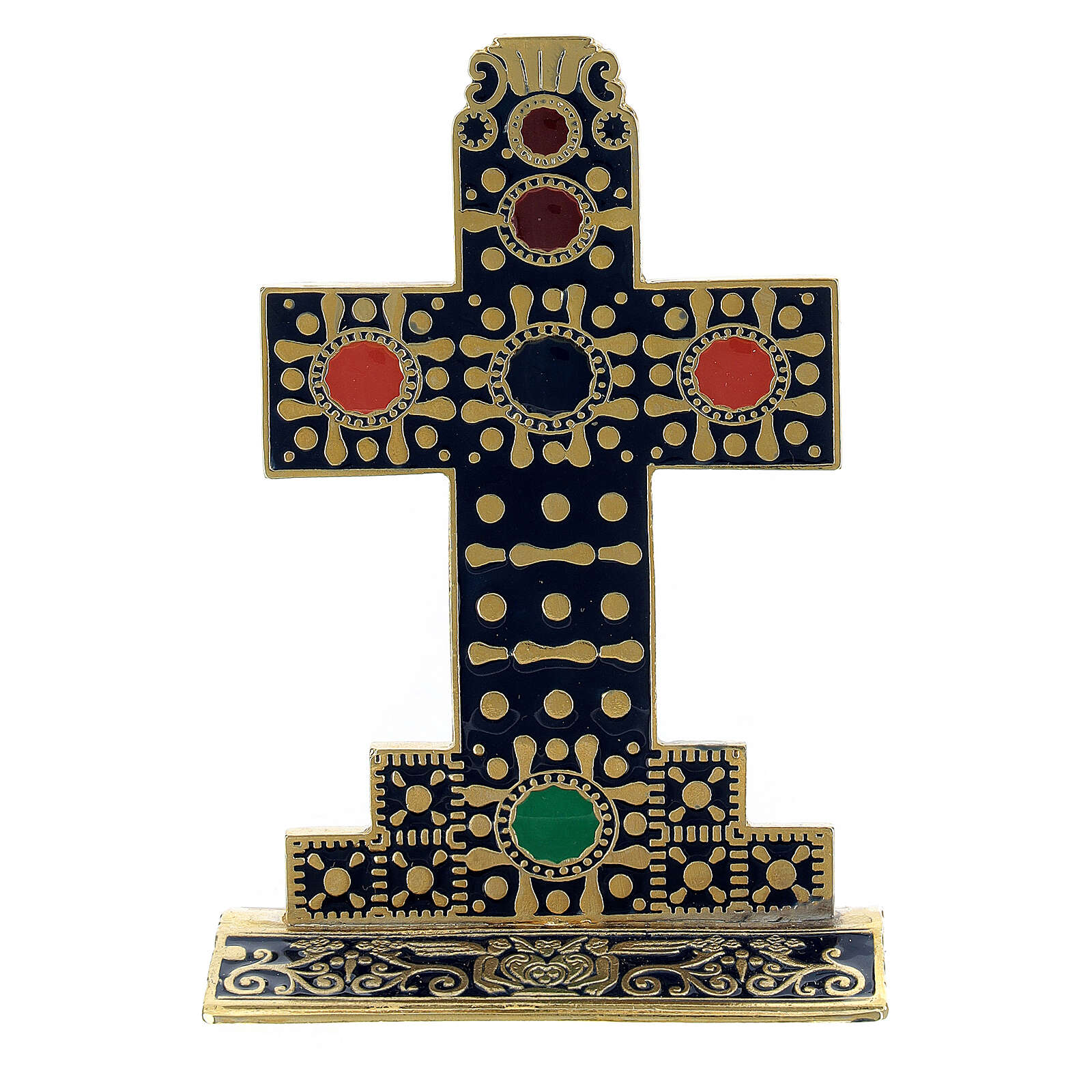 Golden table cross with blue enamel front and back 10x7 cm | online ...