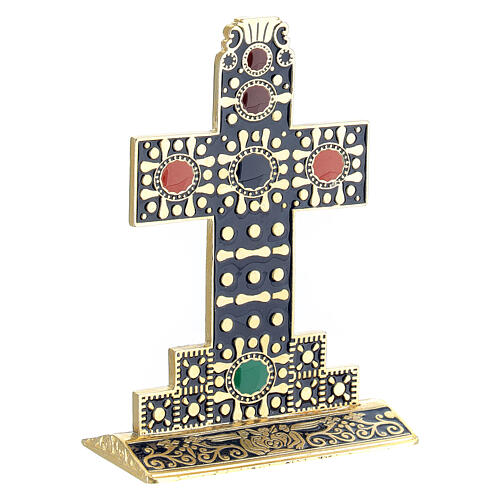 Golden table cross with blue enamel front and back 10x7 cm | online ...