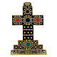 Golden table cross with blue enamel front and back 10x7 cm s1