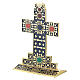 Golden table cross with blue enamel front and back 10x7 cm s2