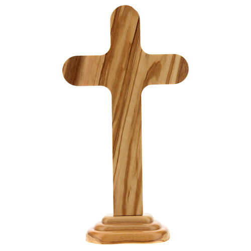 Abgerundetes Kruzifix aus Olivenbaumholz mit Christuskőrper aus Metall, 16 cm 4