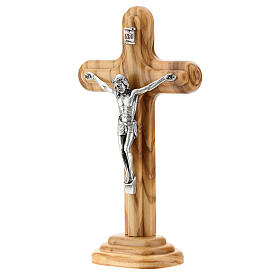 Crucifix arrondi bois olivier corps métal 16 cm