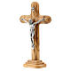 Crucifix arrondi bois olivier corps métal 16 cm s2