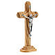 Crucifix arrondi bois olivier corps métal 16 cm s3