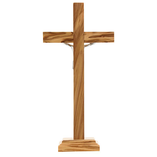 Olivewood standing crucifix, 28 cm, metallic body of Christ 4