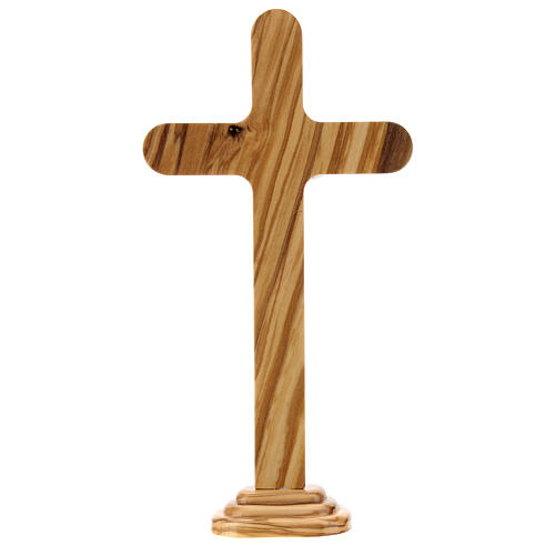 Standing crucifix, rounded olivewood cross, metal Christ, 21 cm 4