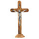 Standing crucifix, rounded olivewood cross, metal Christ, 21 cm s1