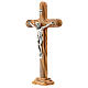 Standing crucifix, rounded olivewood cross, metal Christ, 21 cm s2