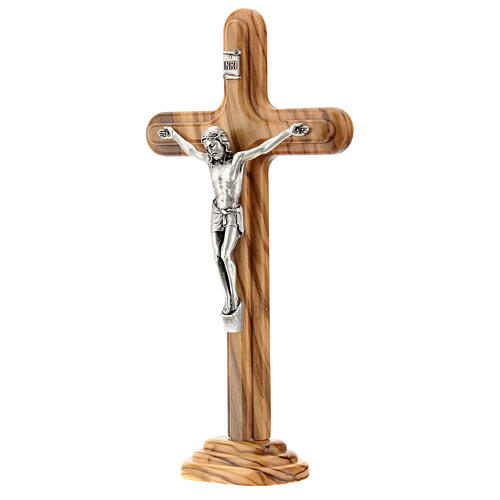 Crocifisso tavolo croce stondata legno ulivo cristo metallo 21 cm 2