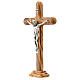 Crocifisso tavolo croce stondata legno ulivo cristo metallo 21 cm s2