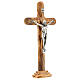 Crocifisso tavolo croce stondata legno ulivo cristo metallo 21 cm s3