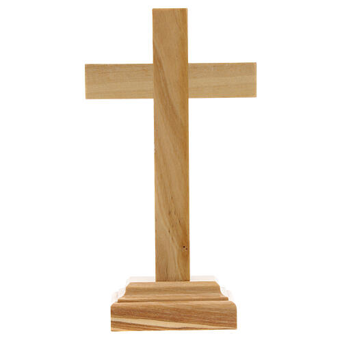 Standing wood crucifix, metallic INRI and Christ, 14 cm 4