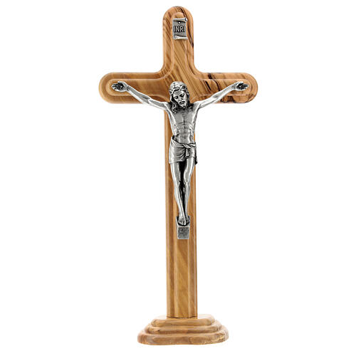 Crucifix de table Christ métal bois olivier 26 cm 1