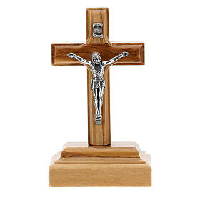 Crucifixo de mesa madeira de oliveira Corpo de Jesus metal 9,5 cm