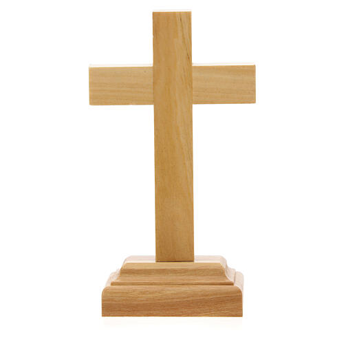 Crucifixo de mesa madeira de oliveira com Corpo de Jesus metal prateado 12x6,5 cm 4