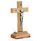 Crucifixo de mesa madeira de oliveira com Corpo de Jesus metal prateado 12x6,5 cm s3