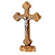 Trilobat-Kruzifix aus Olivenbaumholz mit Christuskőrper aus Metall, 15 cm s2