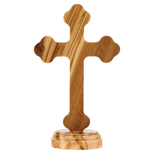 Crucifixo de mesa trilobado madeira de oliveira Corpo de Jesus metal 15x9 4