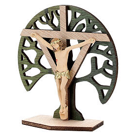 Table crucifix 9.5X6 cm with Tree of Life placed behind the cross