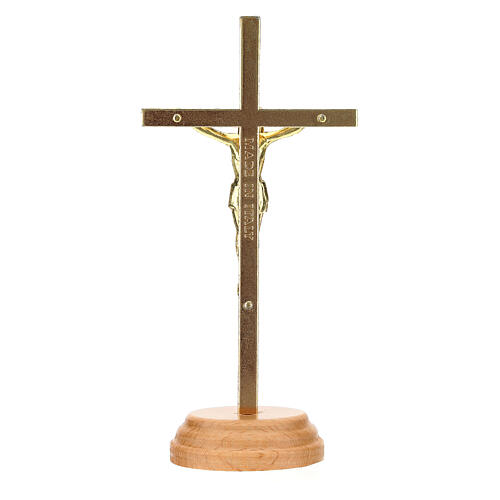 Crucifixo de mesa dourado base madeira 12 cm 4