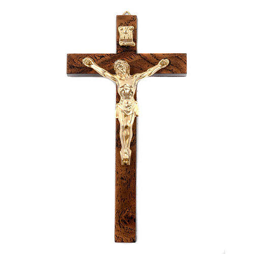 Crucifixo imitação rádica nogueira escura dourada 1